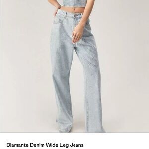 NASTYGAL: Diamonite Wide Leg Jeans